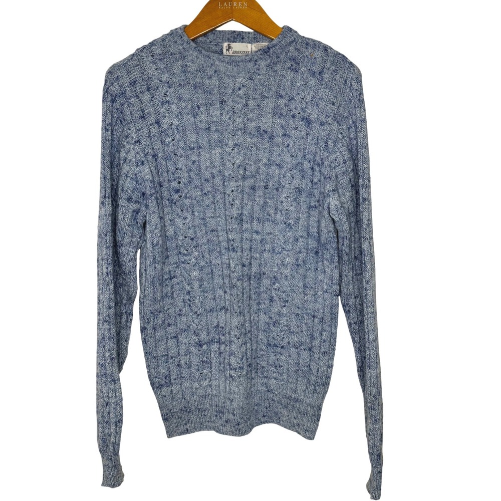 Bronzini‎ Blue Cable Knit Fisherman Sweater Wool Blend Mens Large